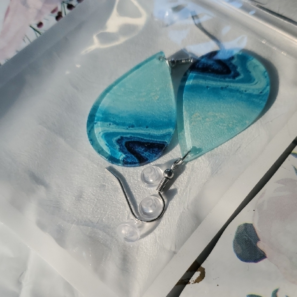 Earrings Blue Marble Teardrop